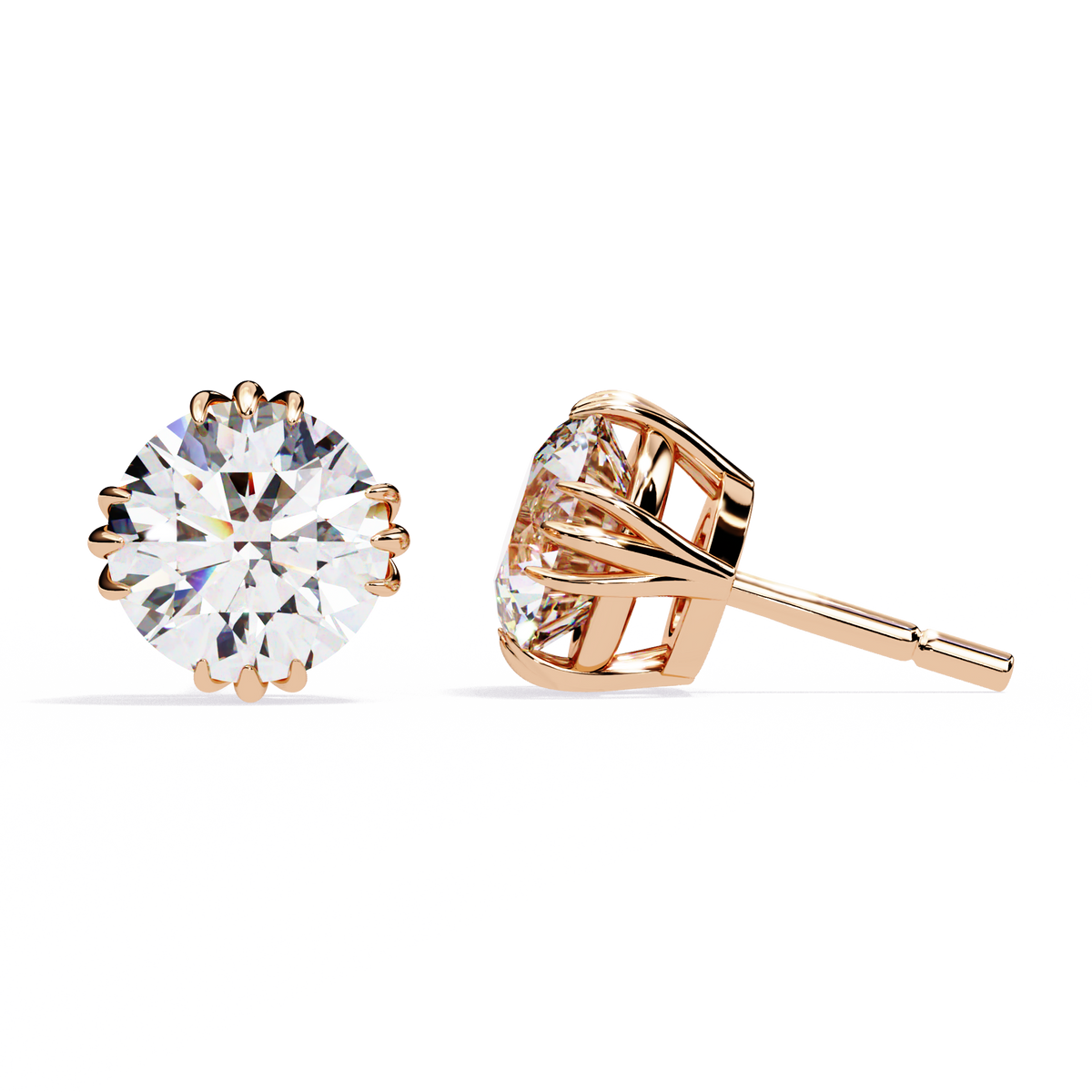 Luxury Radiant Round Cut Lab Diamond Solitaire Stud Earrings in Elegant Prong Setting - View 3