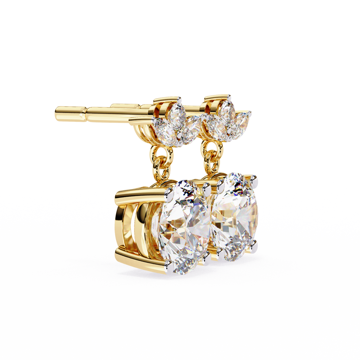 Luxury Round Cut Lab Grown Diamond Drop Earrings with Marquise Cut Crystal Floral Top Cluster - View 2