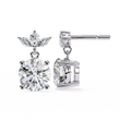 Luxury Round Cut Moissanite Diamond Drop Earrings with Marquise Cut Crystal Floral Top Cluster - View 7