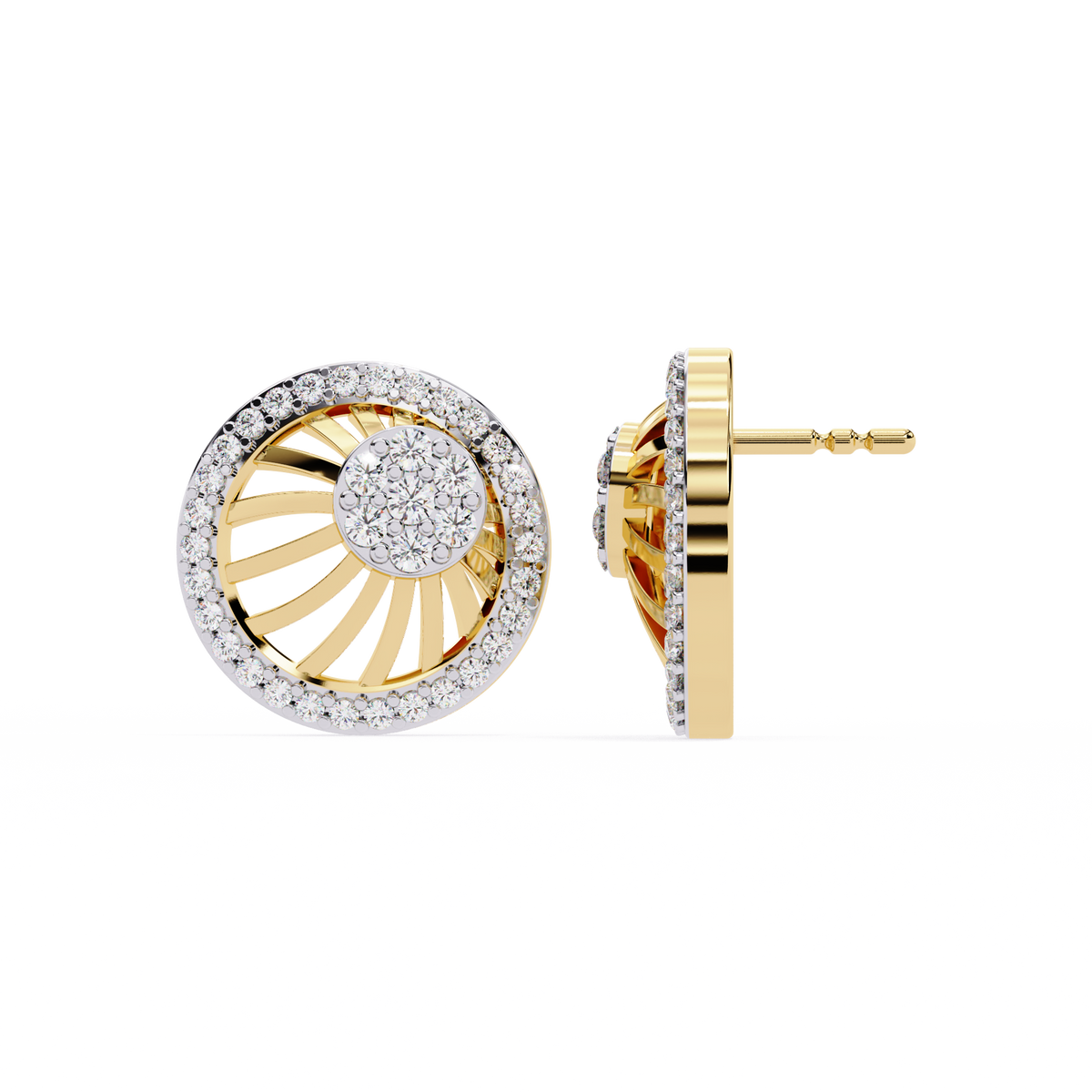 Radiant Sunburst Lab Diamond Stud Earrings with Sparkling Diamond Cluster - View 4