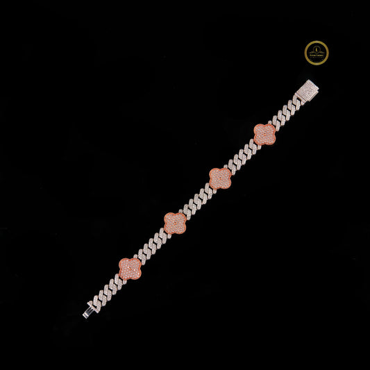 Luxury Two Tone Lab Grown Diamond Cuban Bracelet with Clover Accents Hip Hop Jewelry - View 2