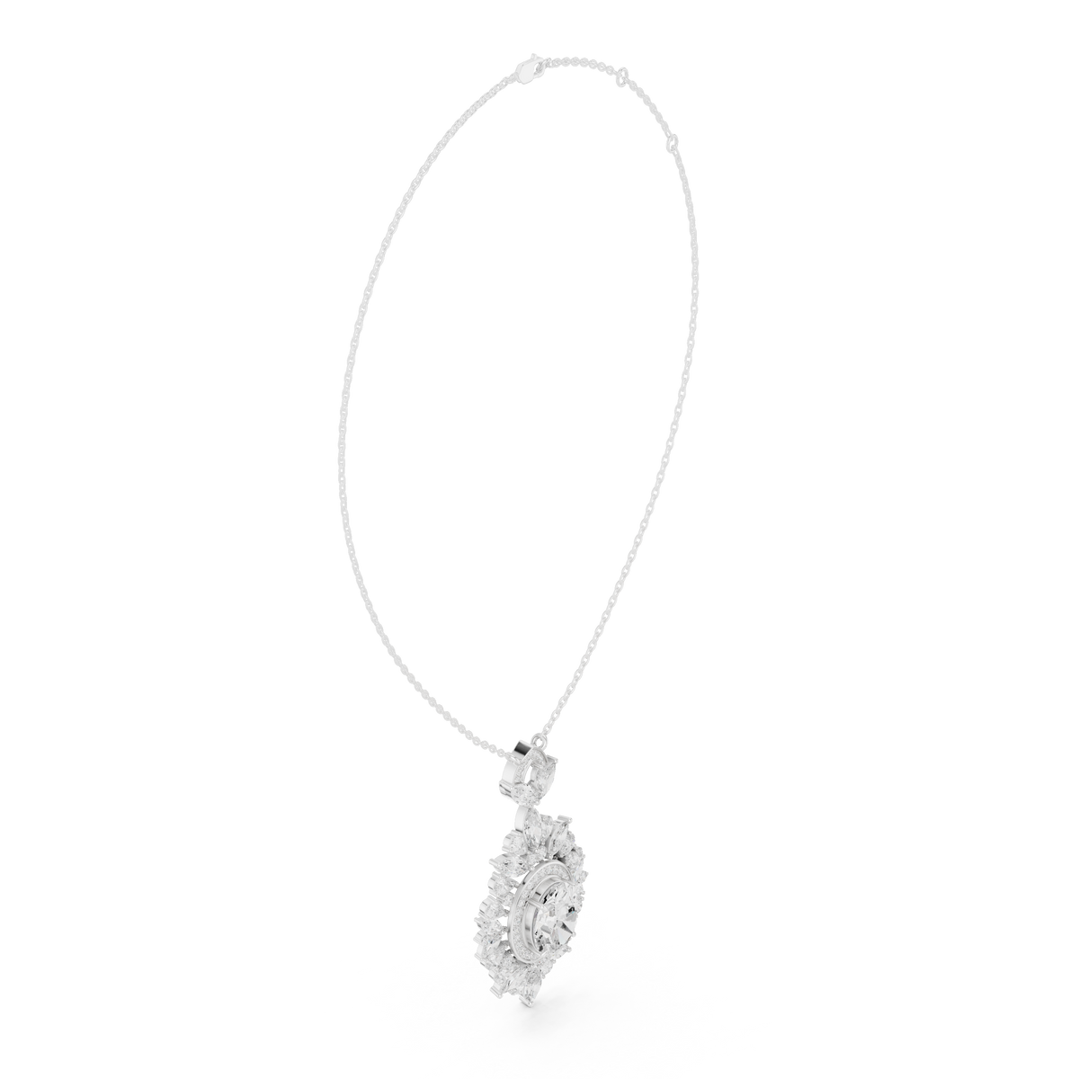 Intricate Oval Moissanite Diamond Marquise Sunburst Halo Pendant - View 12