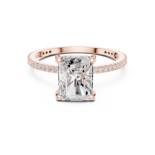 Radiant Cut Hidden Halo Pave Lab Diamond Engagement Ring - View 2