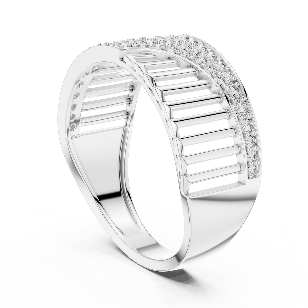 Round Cut Lab Grown Diamond Men's Vertical Pillar Cage Pave Statement Ring - View 9