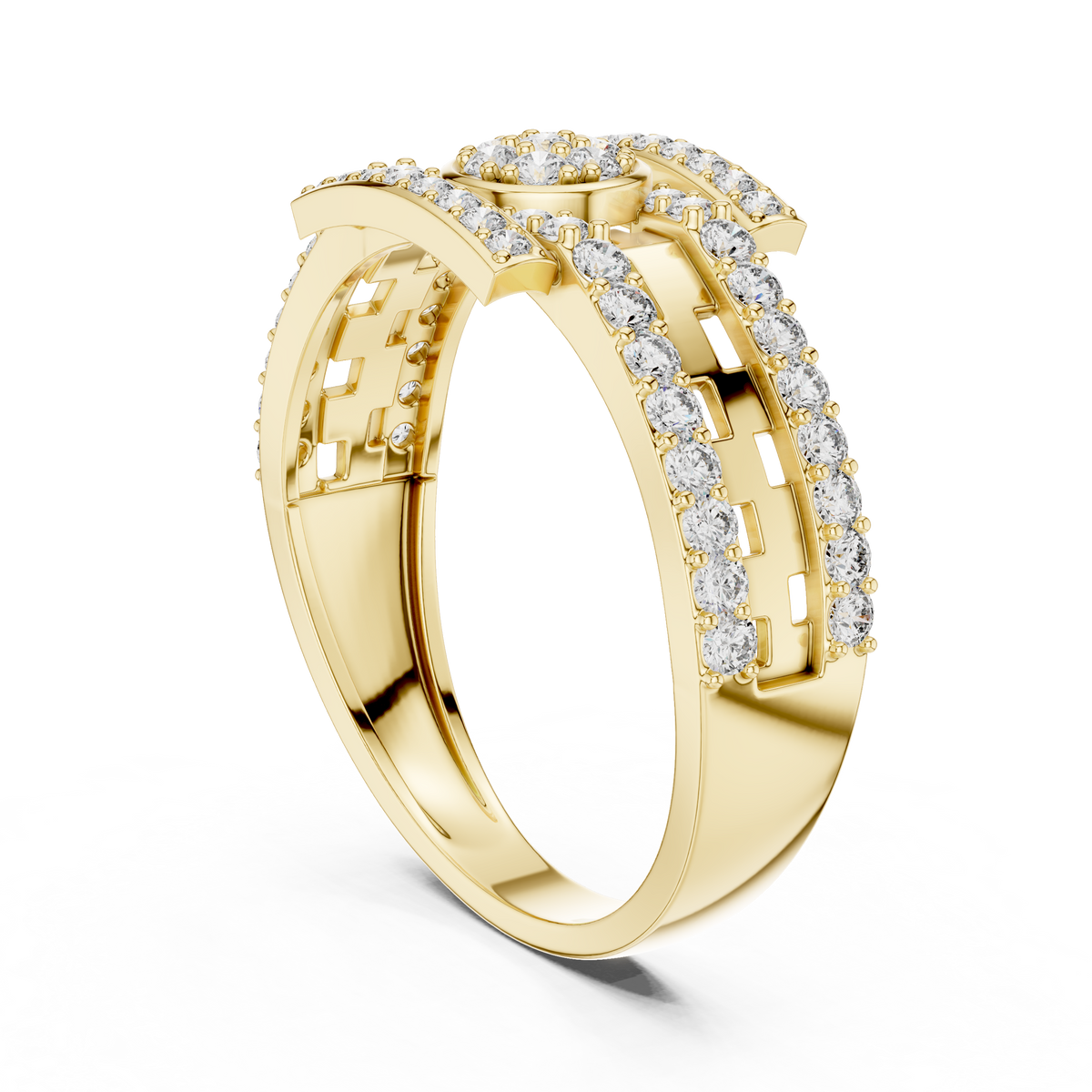 Round Cut Lab Grown Diamond Men's Round Medallion Double Pave Border Ring - View 7