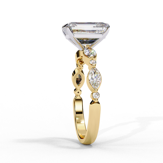 Radiant Moissanite Diamond Wedding Ring With Marquise Side Stone - View 2