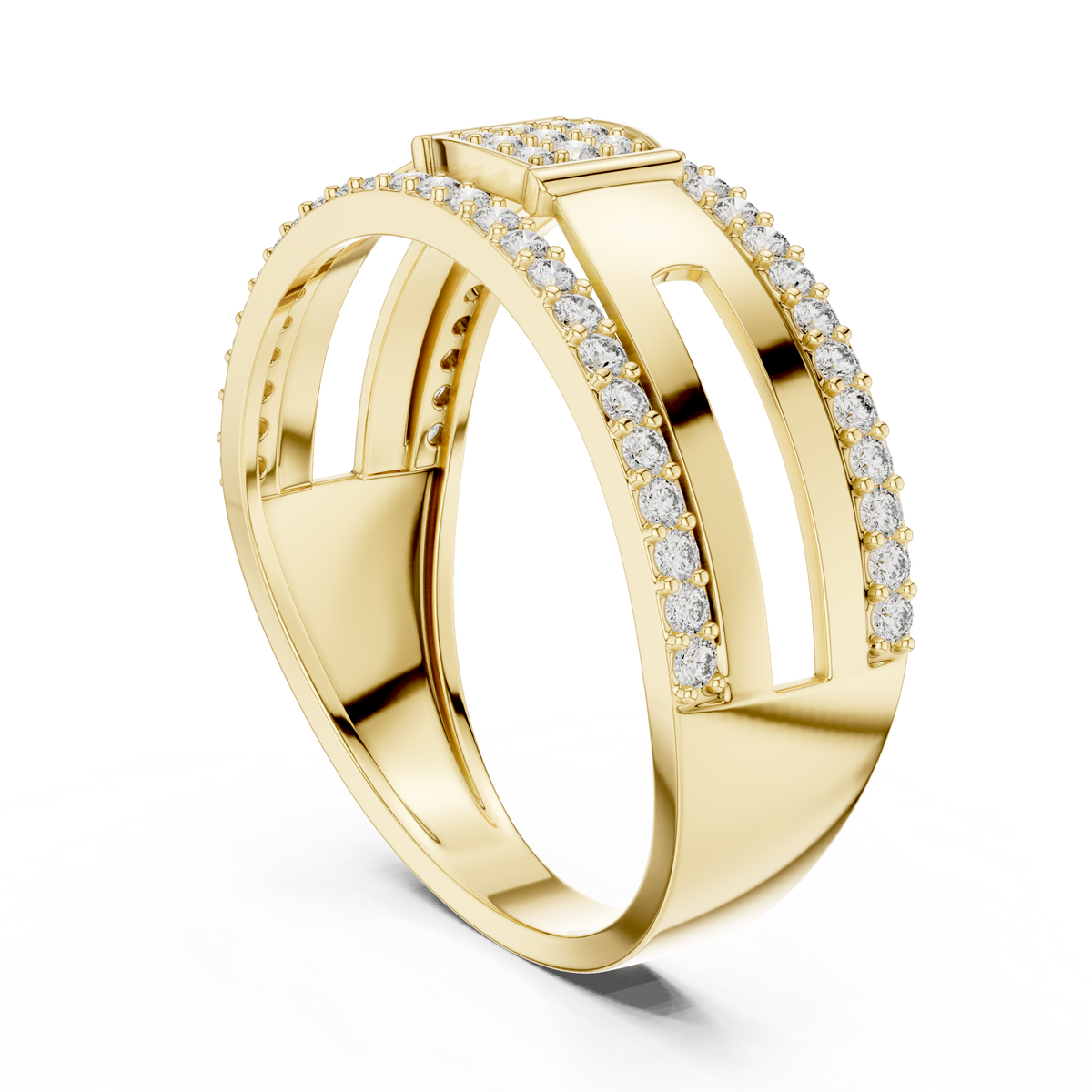 Round Cut Moissanite Diamond Men's Modern Side Cutout Architectural Wedding Band - View 7