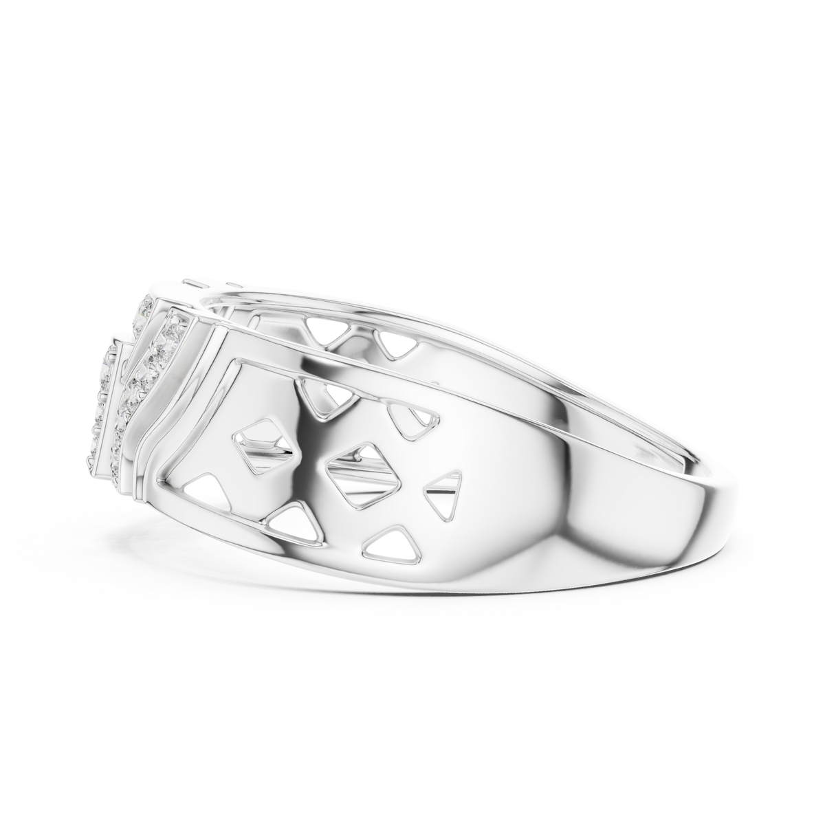Round Cut Lab Grown Diamond Men's T Shield Pave Openwork Gold Ring - View 12