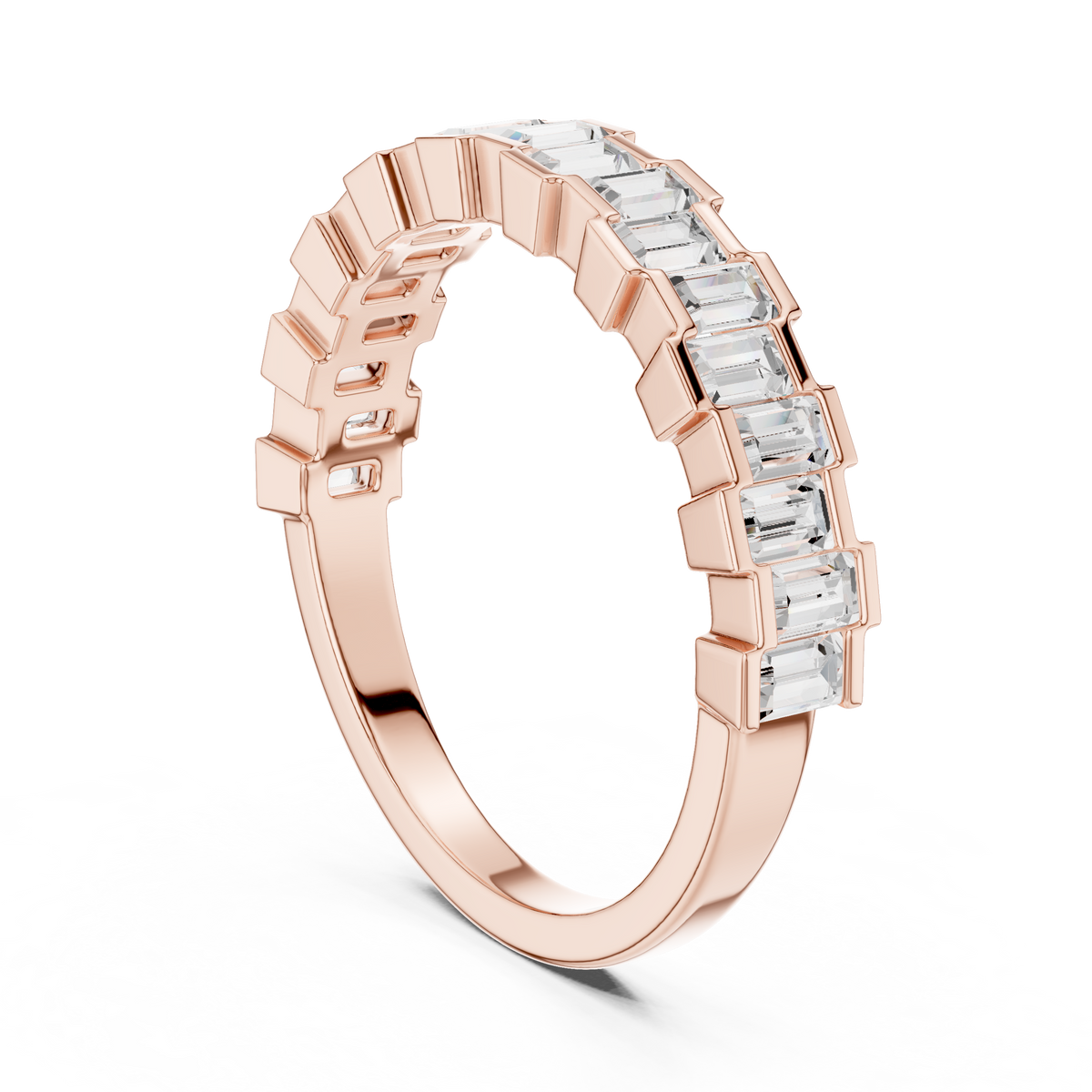 Baguette Cut Moissanite Diamond Half Eternity Wedding Band - View 6