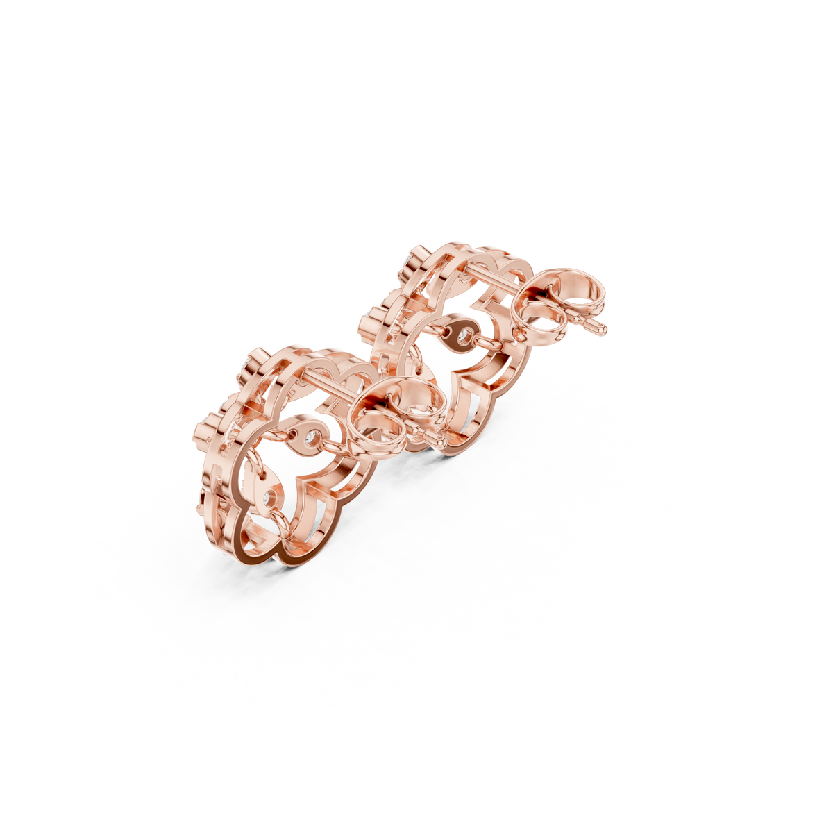 Scalloped Flower Petal Round Brilliant Cut Lab Diamond Stud Earrings Openwork Blossom - View 11
