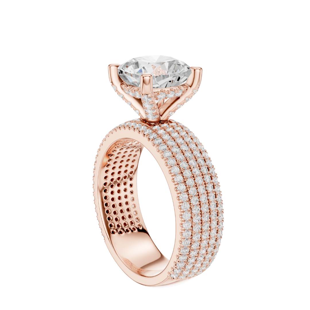 Four Row Cushion Lab Diamond Engagement Ring Pave Wedding Band - View 11