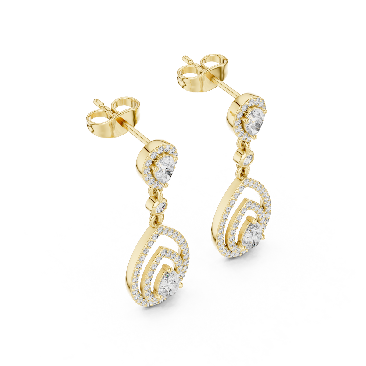 Interlinked Pear Cut Lab Grown Diamond Floating Halo Drop Earring - View 4