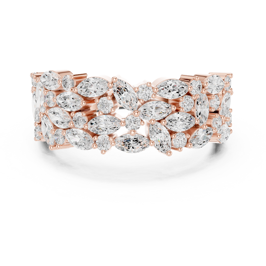 Floral Cluster Marquise Cut Moissanite Diamond Statement Wedding Band - View 2