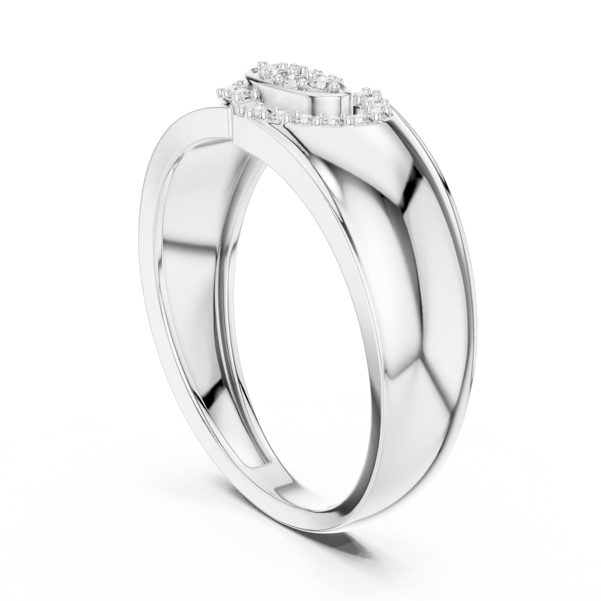 Round Cut Lab Grown Diamond Men's Modern Split Link Pave Gold Engagement Ring - View 9