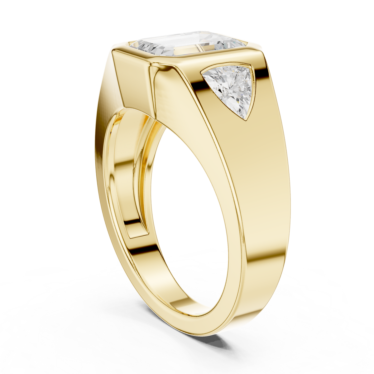 Emerald Cut Moissanite Diamond Signet Ring With Trillion Accents - View 10