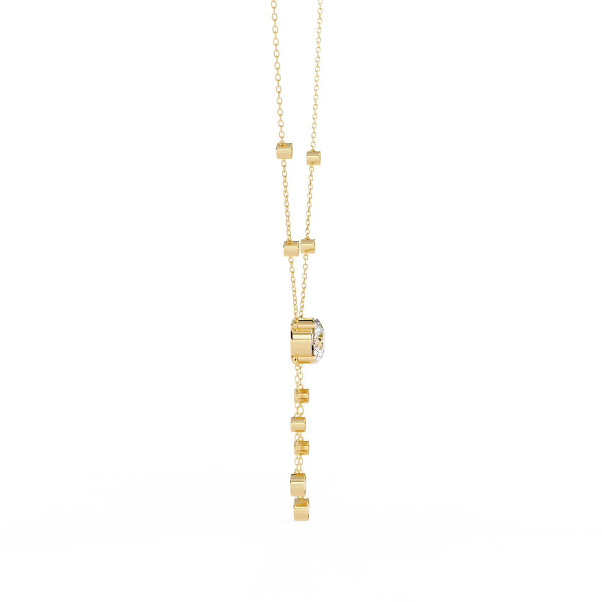 Round Moissanite Diamond Lariat Necklace with Bezel Station Drops - View 10