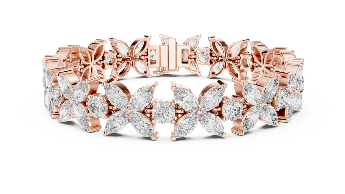 Marquise & Round Cut Lab Diamond Floral Link Bracelet For Her - View 2