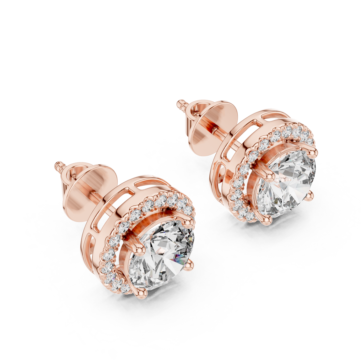 Round Cut Moissanite Diamond Floating Halo Stud Earring - View 5