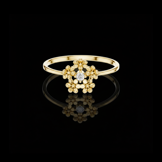 Round Lab Diamond Floral Cluster Bezel Set Ring