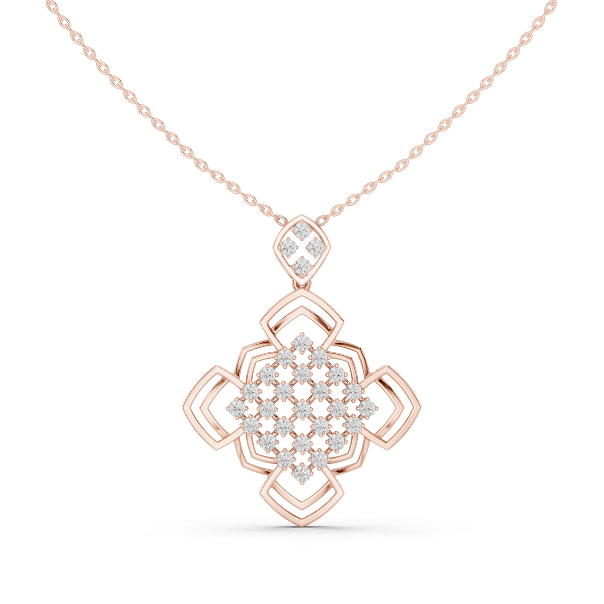 Round Diamond Floral Geometric Lab Grown Necklace - View 2