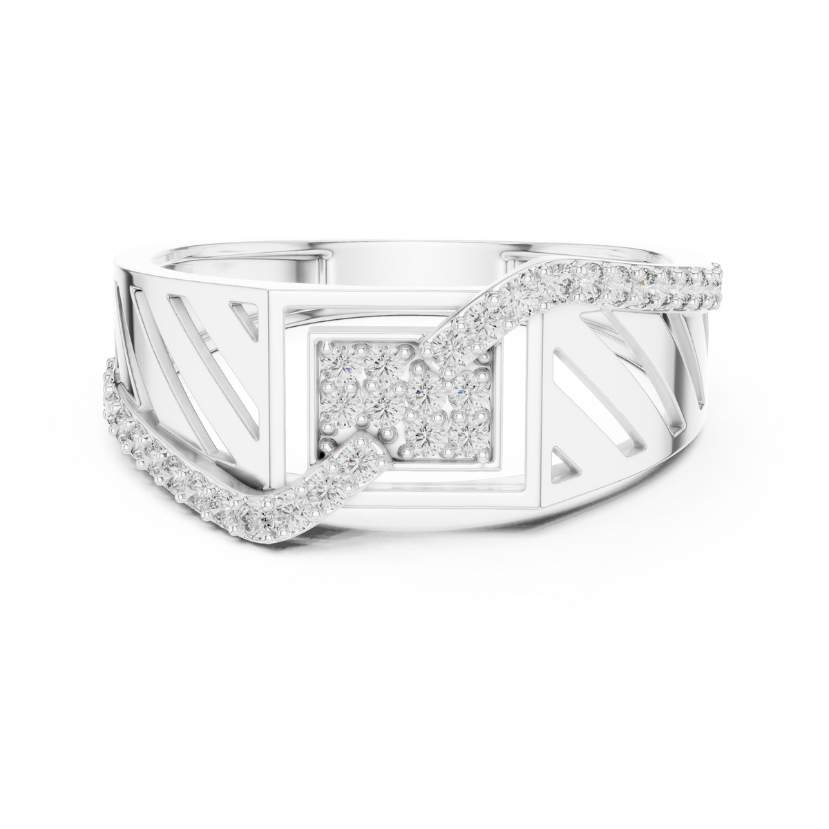 Round Cut Moissanite Diamond Men's Geometric Asymmetric Diagonal Pave Wedding Ring - View 3