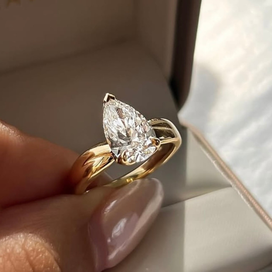 Pear Cut Lab Diamond Bypass Solitaire Ring - View 2