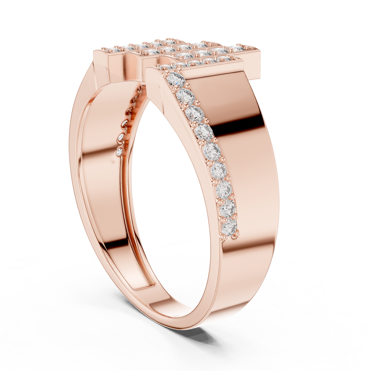 Round Cut Moissanite Diamond Men's Architectural Equalizer Pave Statement Ring - View 8