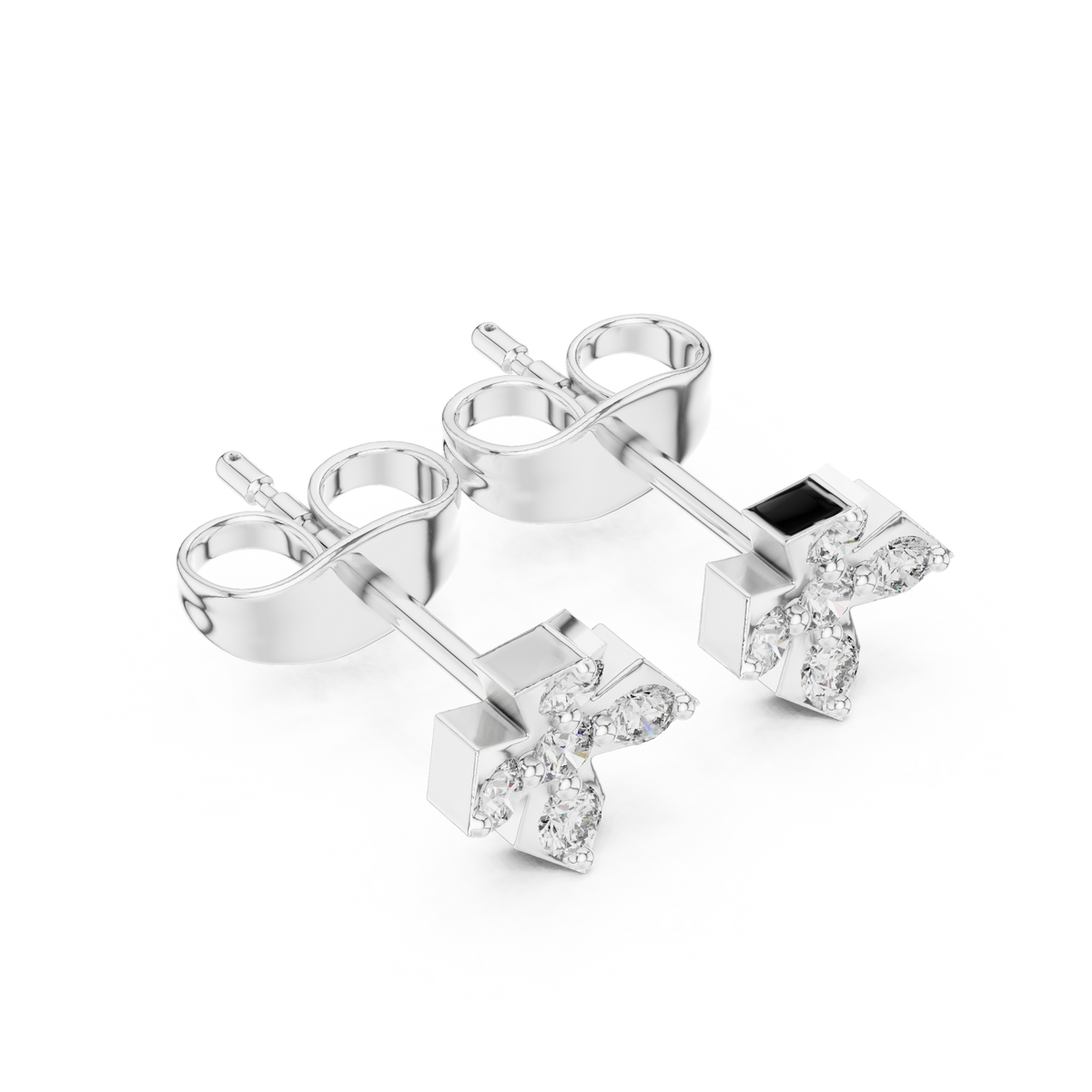 Refined Geometric Cross Round Lab Diamond Stud Earrings with Five Stone Cluster - View 6