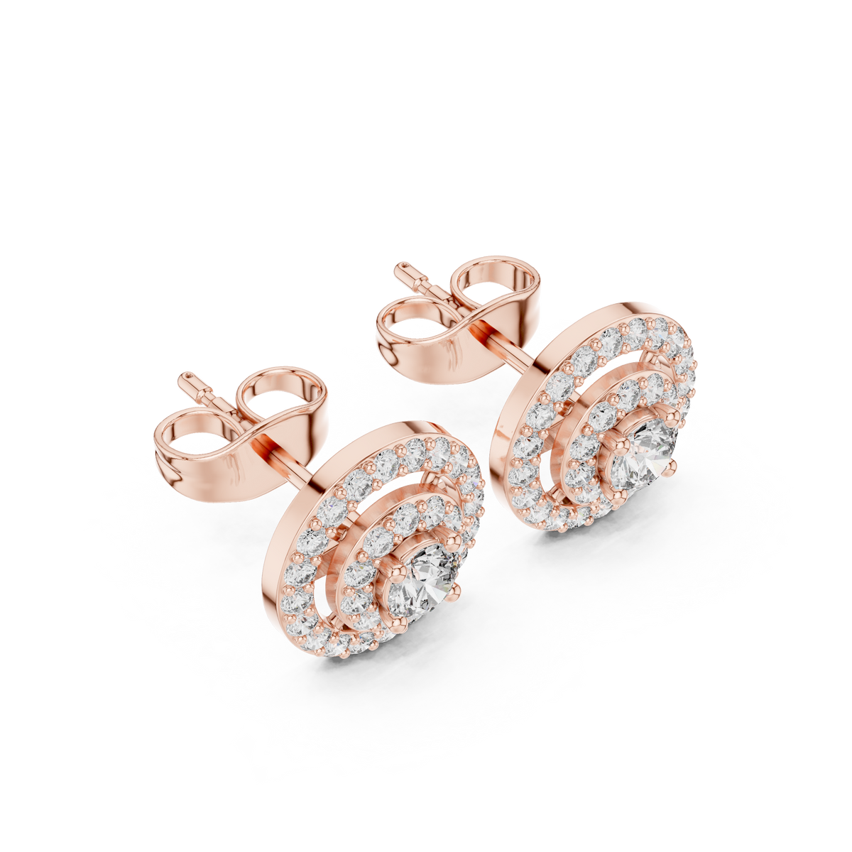 Round Moissanite Diamond Double Halo Cluster Post Earring - View 5