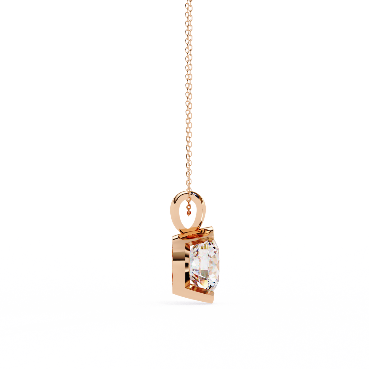 Contemporary Round Lab Grown Diamond Solitaire Partial Bezel Set Pendant - View 3