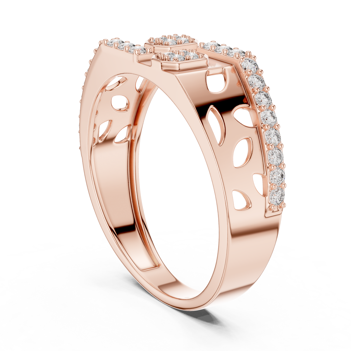 Round Cut Lab Grown Diamond Men's Organic Openwork Cutout Architectural Wedding Ring - View 8