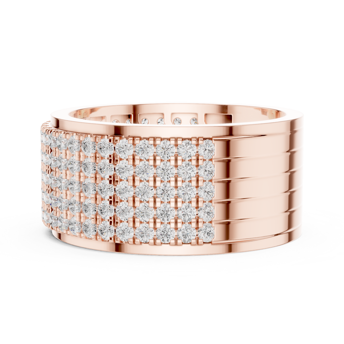 Round Cut Moissanite Diamond Men's Multi Row Grid Pave Iced Out Statement Ring - View 8