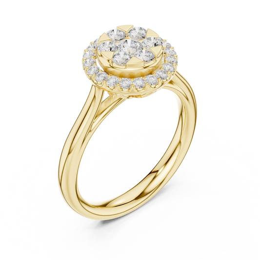 Round Moissanite Diamond Floral Halo Engagement Ring - View 2
