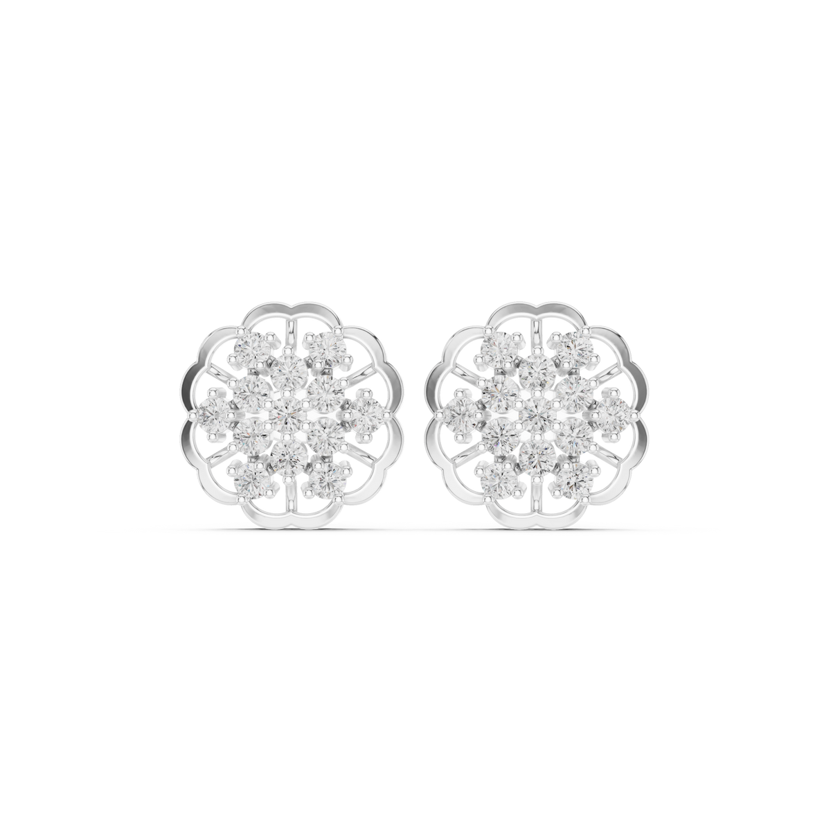 Filigree Openwork Border Round Lab Created Diamond Floral Cluster Earrings - View 3