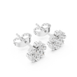 Floral Cross Round Moissanite Diamond Stud Earrings with Sculpted Petal Motif Cluster - View 6