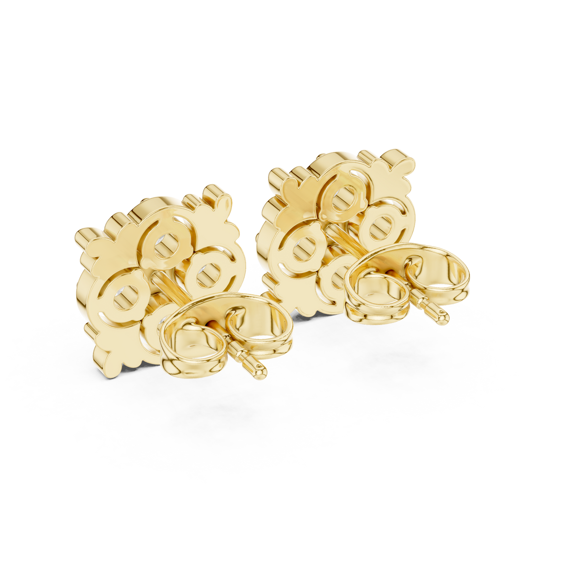 Leaf Frame and Four Petal Round Lab Diamond Cluster Stud Earrings - View 7
