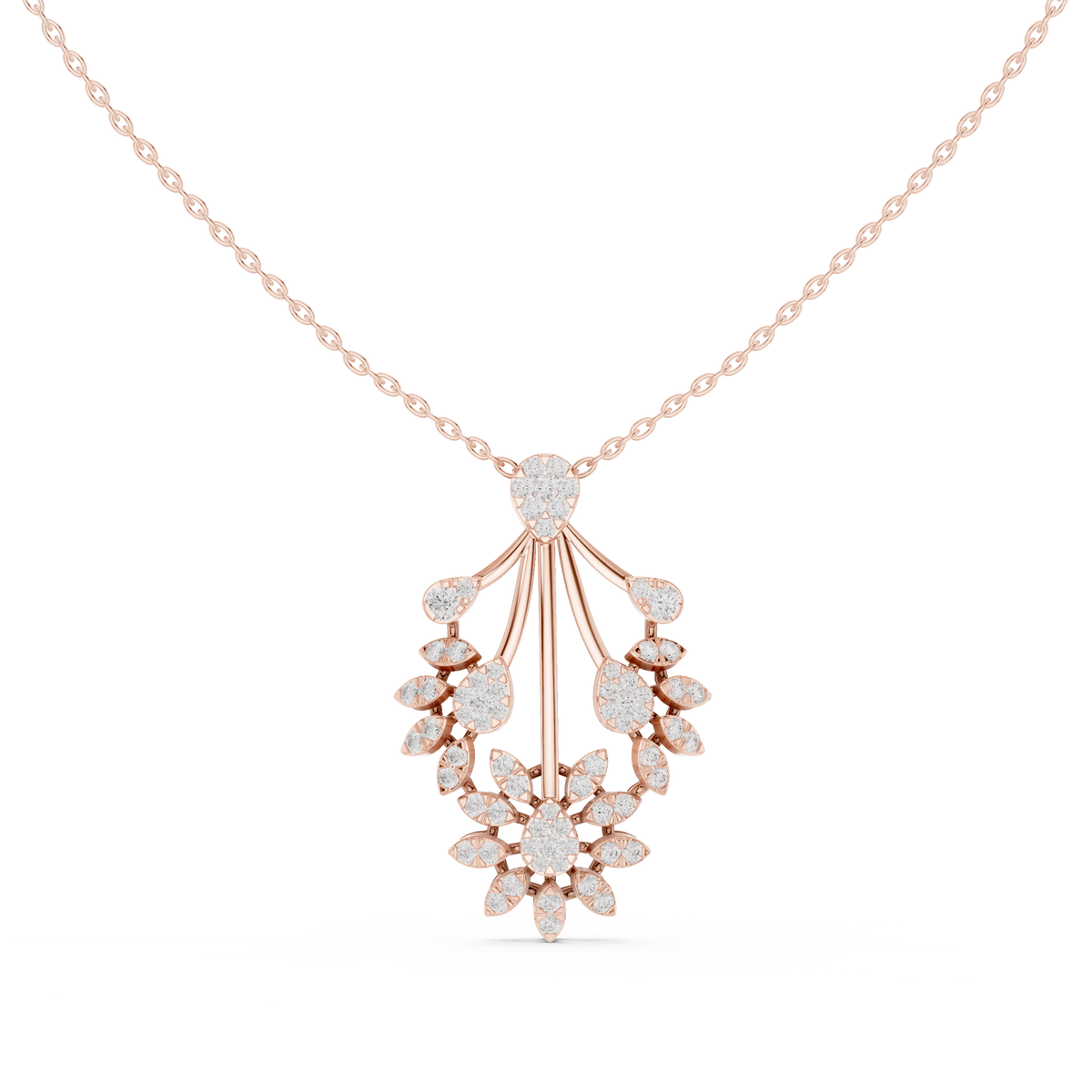 Floral Drop Pendant with Round Moissanite Diamond - View 2