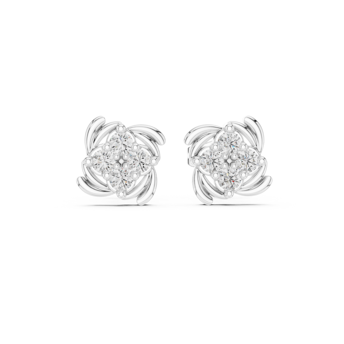 Floral Inspired Lab Diamond Stud Earrings with Brilliant Round Cut For Daily Wear - View 3