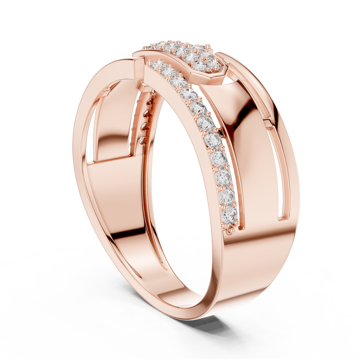 Round Cut Lab Grown Diamond Men's Center Plate Pave Gold Statement Band - View 8