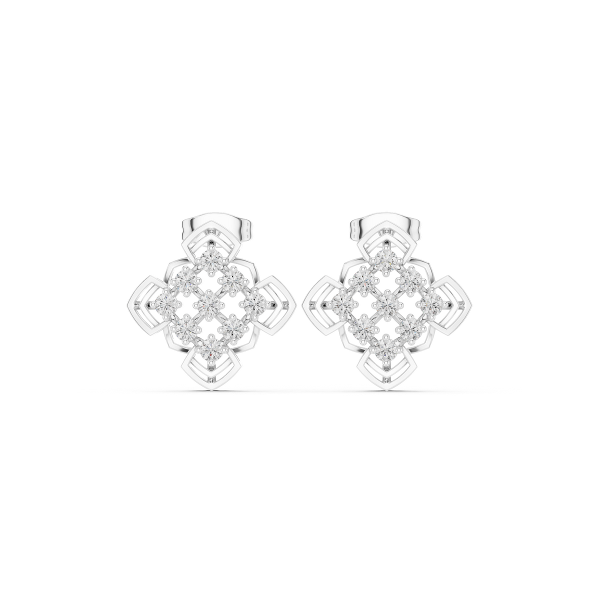 Honeycomb Lattice Round Brilliant Cut Diamond Stud Earrings Geometric Openwork - View 3