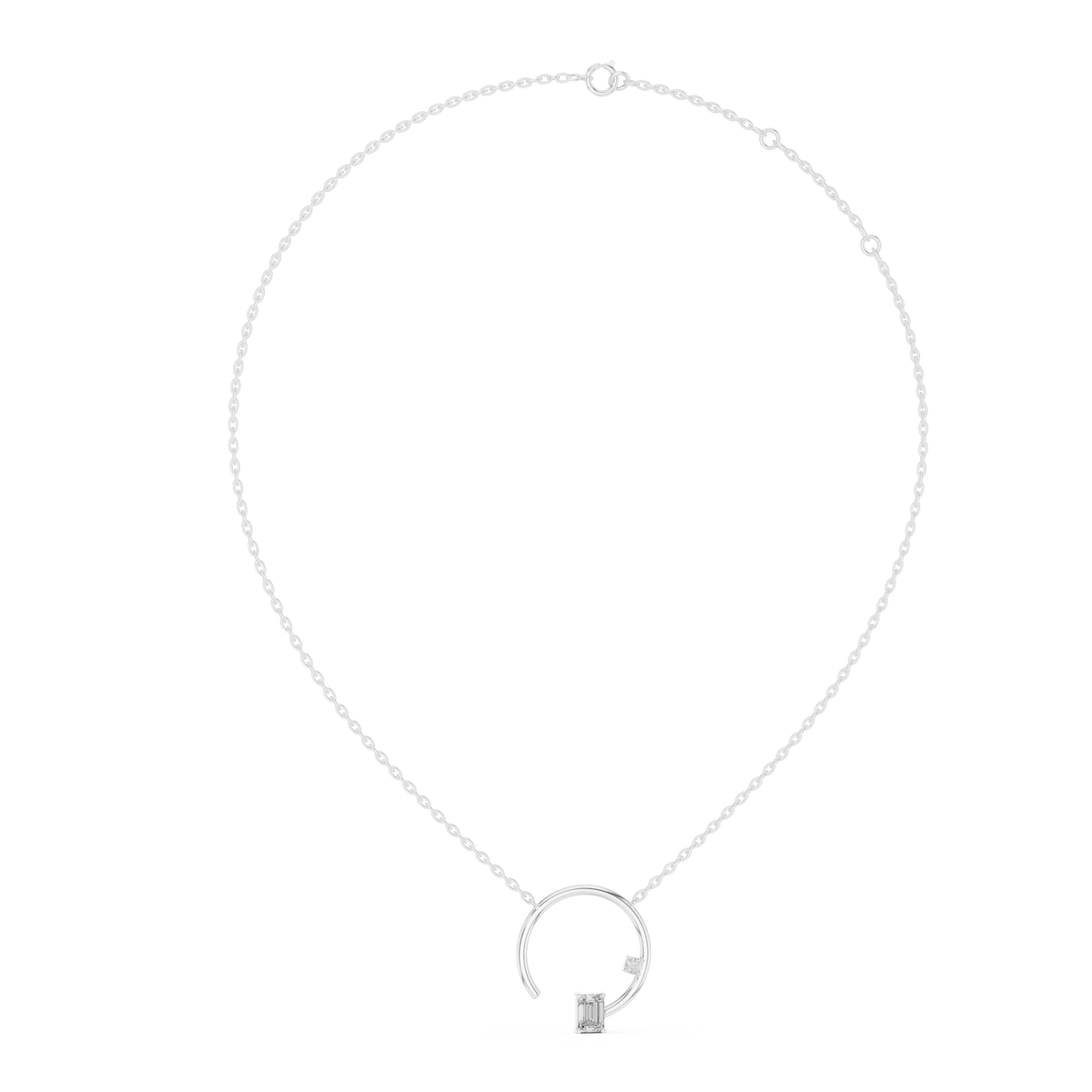 Minimalist Emerald and Round Moissanite Diamond Connector Charm Pendant - View 12