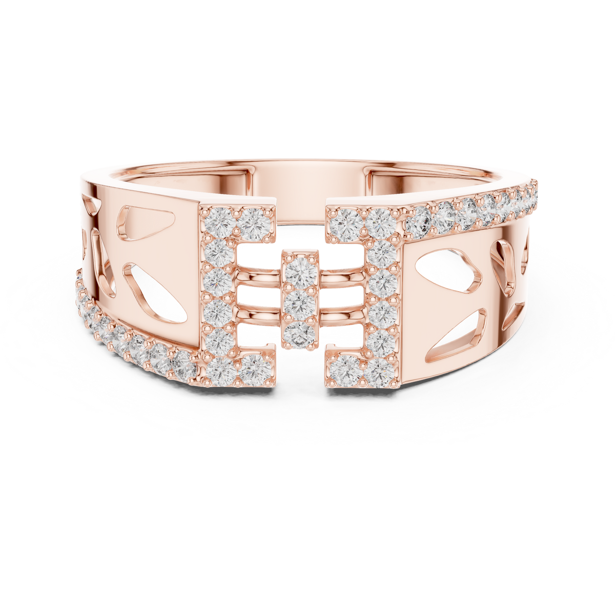Round Cut Moissanite Diamond Men's Openwork Floating Bridge Gold Band - View 2