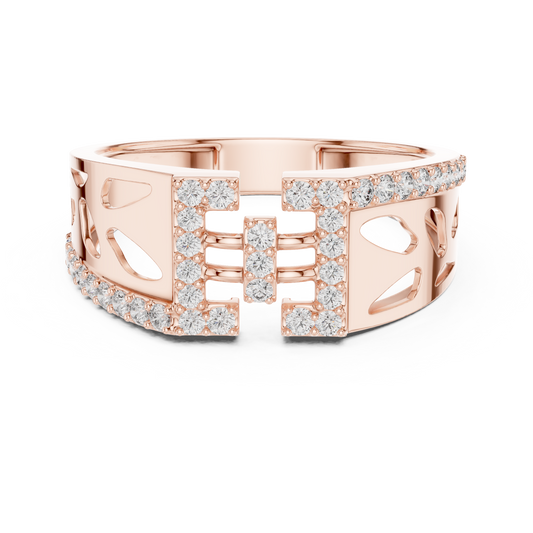 Round Cut Moissanite Diamond Men's Openwork Floating Bridge Gold Band - View 2