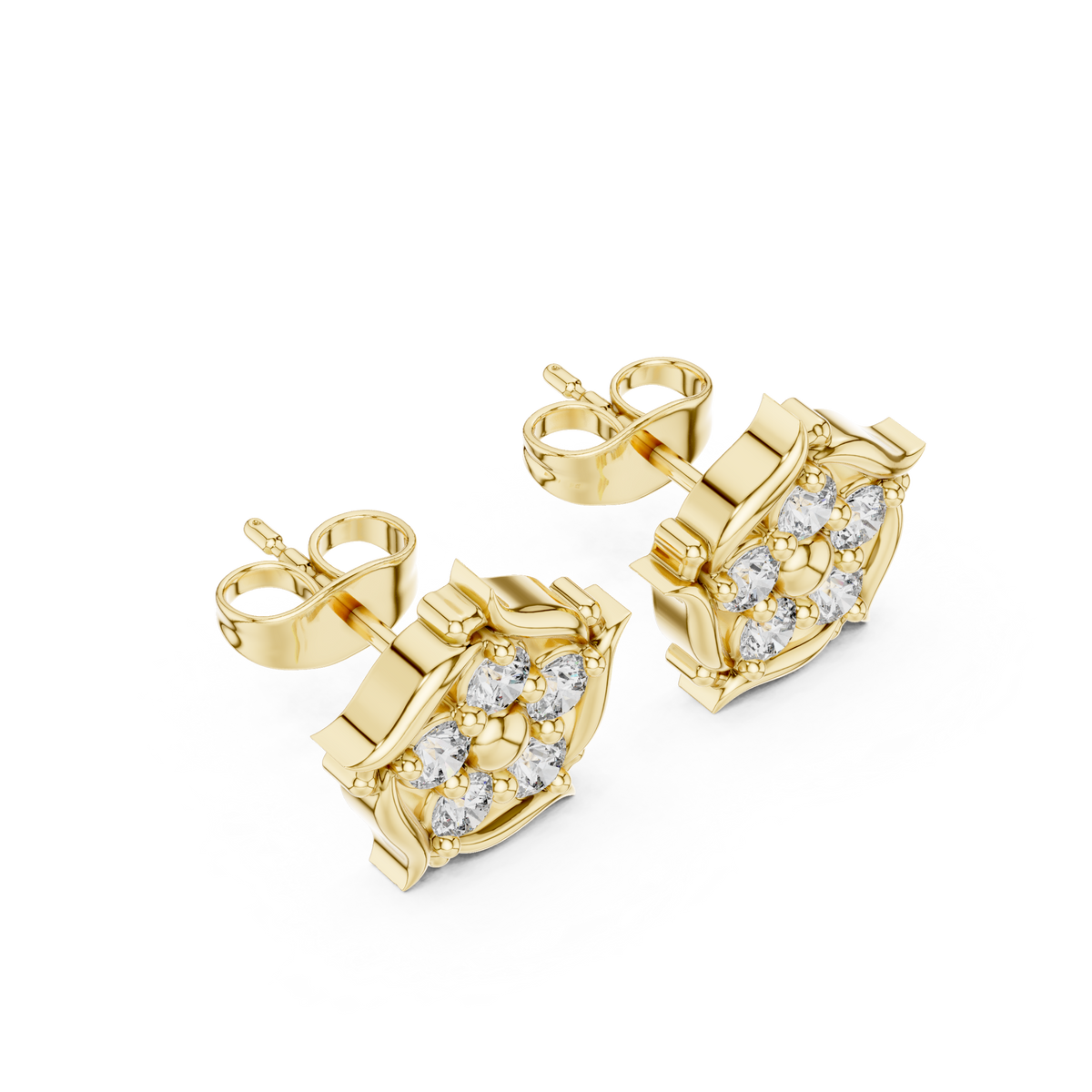 Delicate Floral Round Lab Diamond Cluster Stud Earrings - View 4