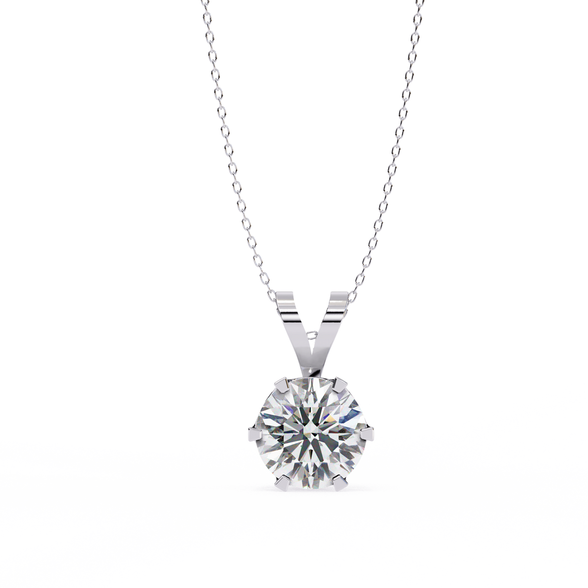 Round Lab Grown Diamond Solitaire Six Prong V Bail Pendant - View 4