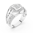 Round Cut Lab Grown Diamond Men's Geometric Double Pave Crest Engagement Ring - View 6