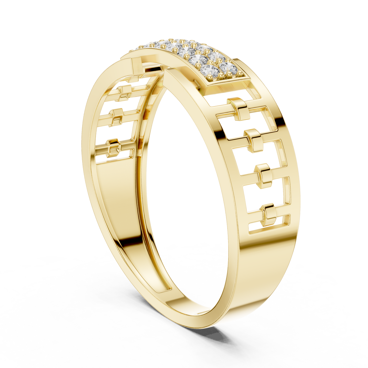Round Cut Moissanite Diamond Men's Rectangular Pave Center Geometric Ring - View 7