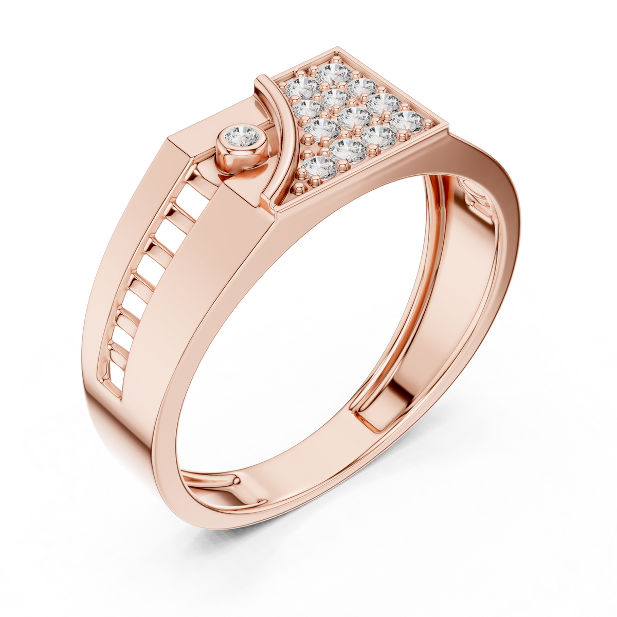 Round Cut Moissanite Diamond Men's Bezel Accent Trapezoid Pave Statement Band - View 5