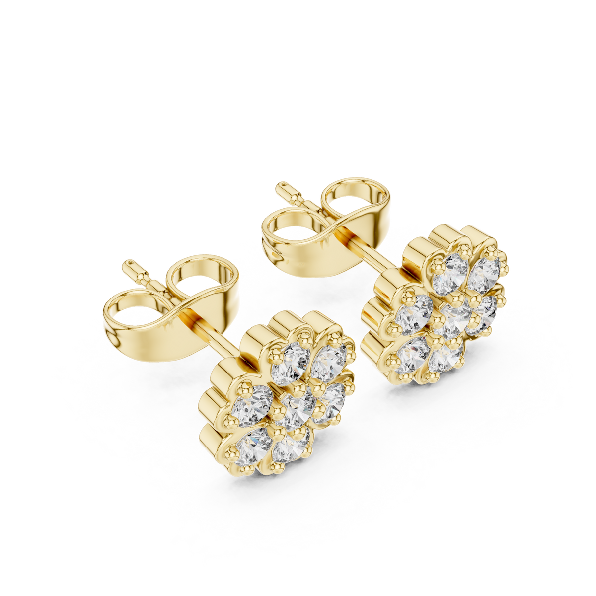 Floral Cluster Lab Diamond Stud Earrings Featuring Round Brilliant Stones - View 4
