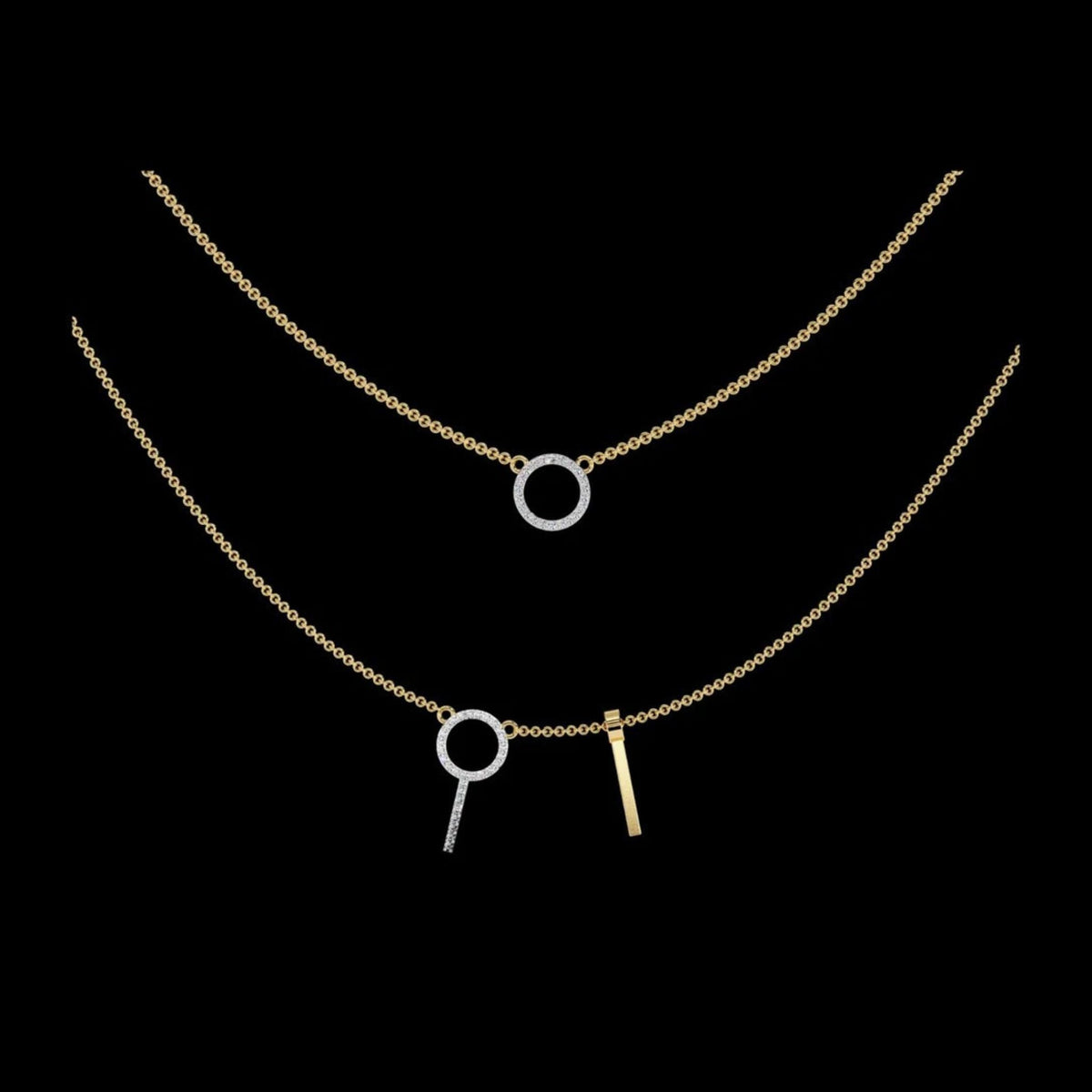 Layered Open Circle Bar Pendant Lab Grown Double Necklace